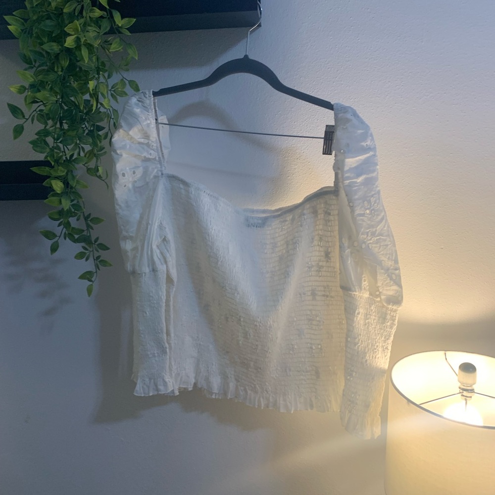 SheIn Smocked White Eyelet Lace Top